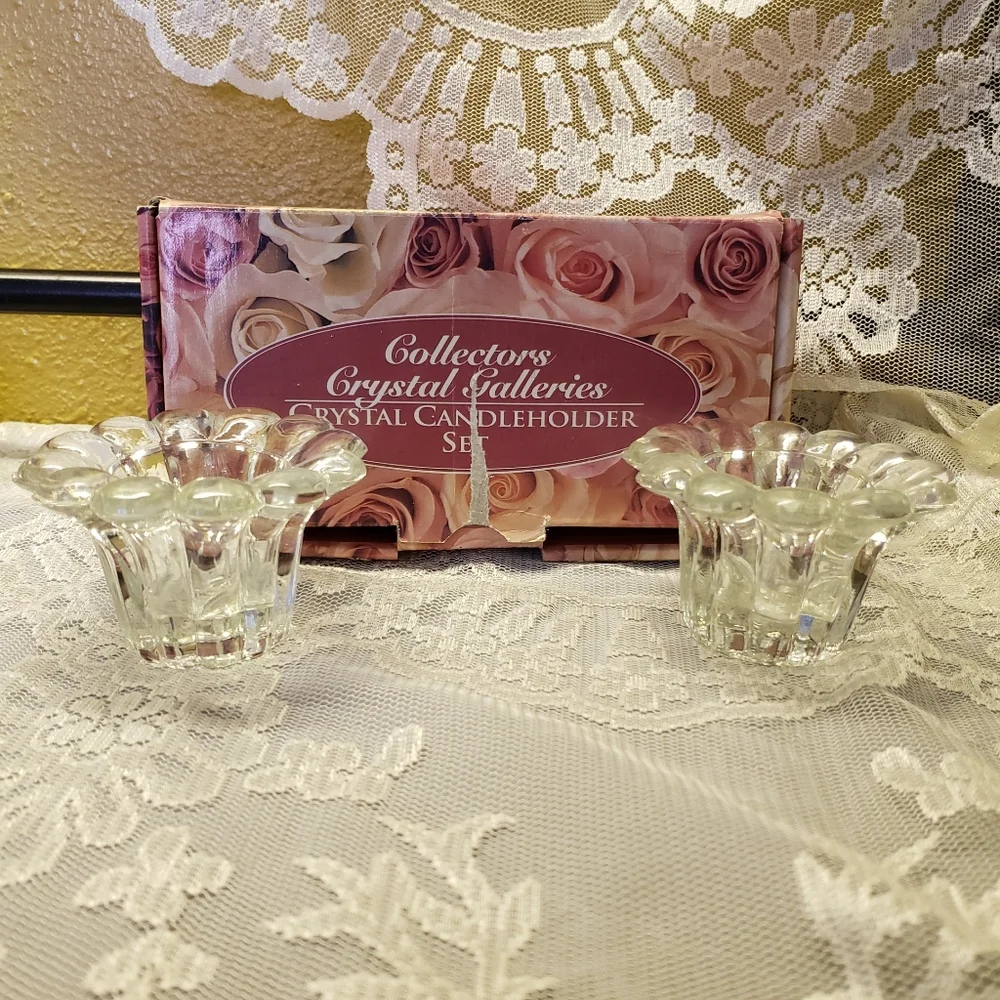 Vtg Set Of 2 Collector's Crystal Galleries Votive Tea Light Candle Holders